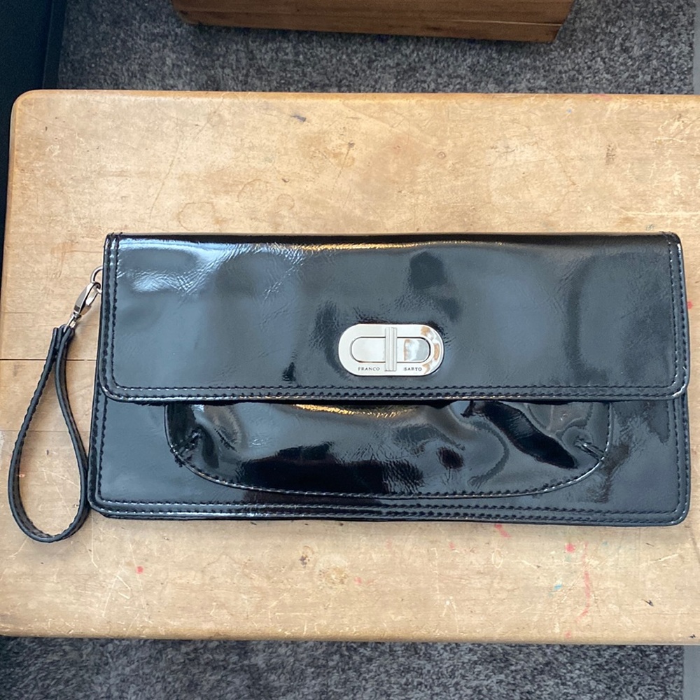 Franco Sarto Black Patent Leather Clutch Handbag